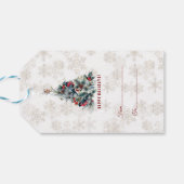 Kerstboom Bessen Kerstgroeten Monogram Cadeaulabel (Achterkant Horizontaal)