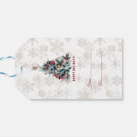 Kerstboom Bessen Kerstgroeten Monogram Cadeaulabel (Achterkant Horizontaal)