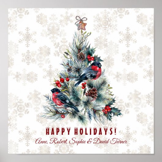 Kerstboom Bessen Kerstgroeten Monogram Poster (Voorkant)