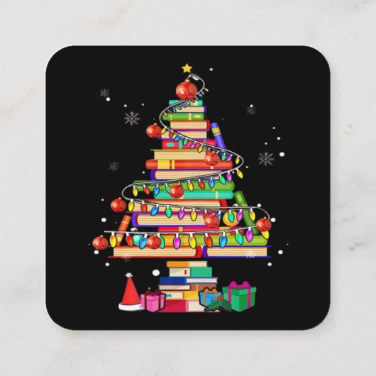 Kerstboom Bibliotheek Vierkante Visitekaartje (Achterkant)