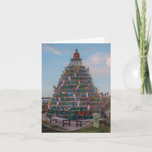 Kerstboom bij Block Island Harbor, RI Aankondiging (Voorkant)