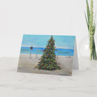 Kerstboom bij het Strand Feestdagen Kaart