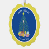 Kerstboom Blauw & Geel Papier Ornament Kaart (Links)