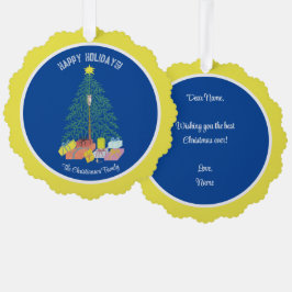 Kerstboom Blauw & Geel Papier Ornament Kaart