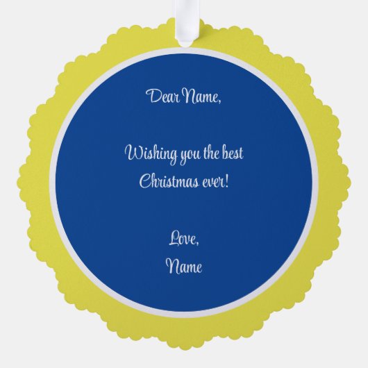 Kerstboom Blauw & Geel Papier Ornament Kaart (Achterkant)