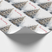 Kerstboom Blauw Goud Satijn Wees Vrolijk Cadeaupapier (Hoek)