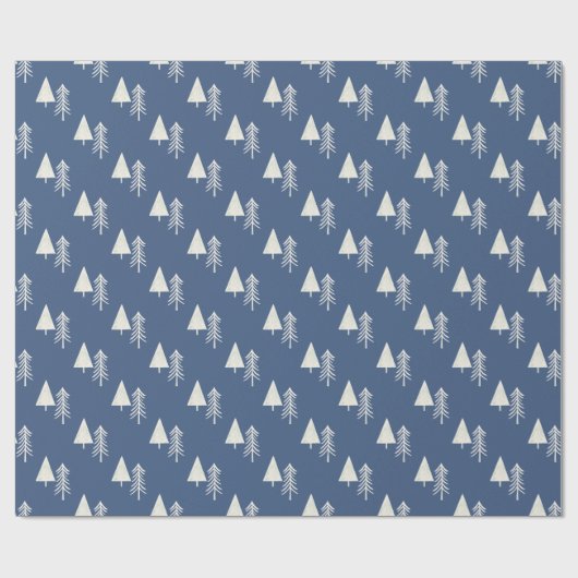 Kerstboom Blauw Wit Cadeaupapier (Vlak)