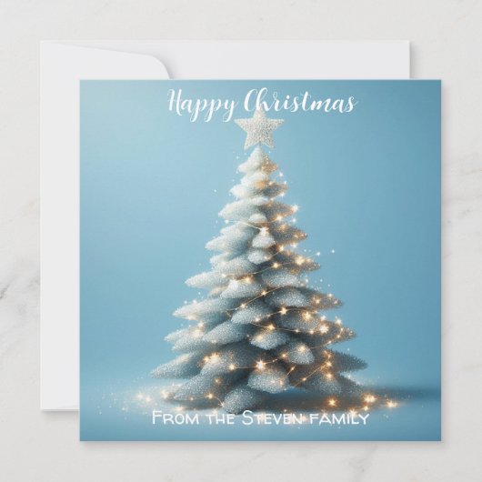 Kerstboom blauwe glitters | jouw naam feestdagenkaart (Voorkant)