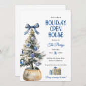 Kerstboom Blauwe Kerstversieringen Uitnodiging (Voorkant / Achterkant)