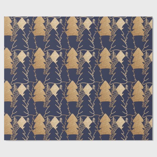 Kerstboom Blauwe marine Fancy Glitter Wood Cadeaupapier (Vlak)