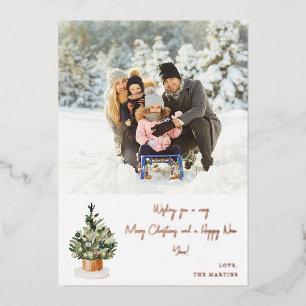 Kerstboom - Blauwe noot Kerstmis Folie Uitnodiging