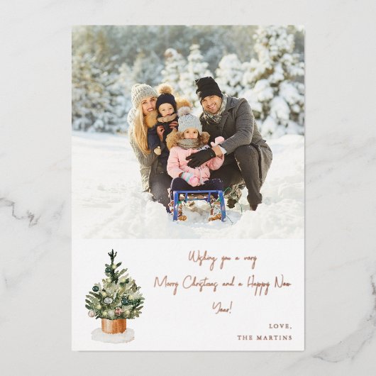 Kerstboom - Blauwe noot Kerstmis Folie Uitnodiging (Voorkant)