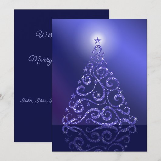 Kerstboom: Blauwe sterren en enkels Feestdagenkaart (Voorkant / Achterkant)