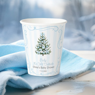 Kerstboom Blauwe Winter Baby Shower Papieren Bekers