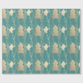 Kerstboom Blauwgroen Mint Gold Fancy Glitter Wood Cadeaupapier (Vlak)