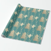 Kerstboom Blauwgroen Mint Gold Fancy Glitter Wood Cadeaupapier (Uitgerold)