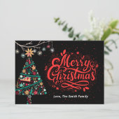 Kerstboom Bloemen en typografie Kerstmis Feestdagenkaart (Staand voorkant)