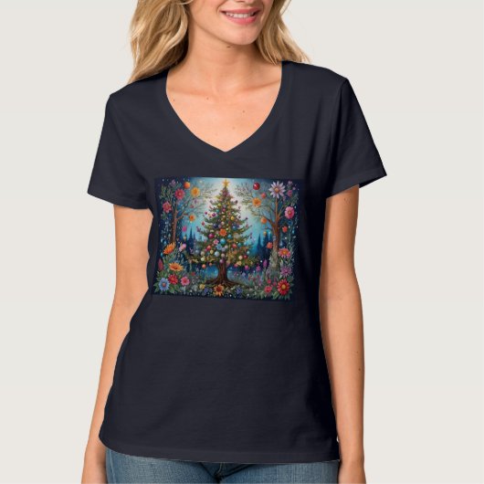 Kerstboom Bloemennacht T-shirt (Voorkant)
