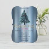 kerstboom, Blue Metallic Company Party Kaart (Staand voorkant)