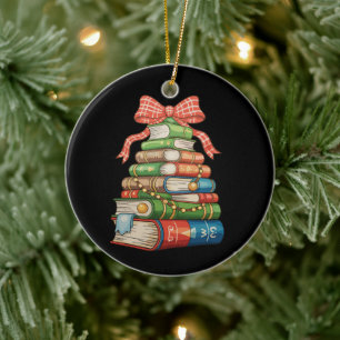 Kerstboom Boeken Boog Lezen Bibliothecaris Leraar Keramisch Ornament