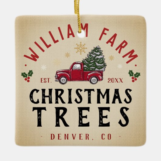 Kerstboom Boerderij dennenbomen boerderij stijl Keramisch Ornament (Voorkant)