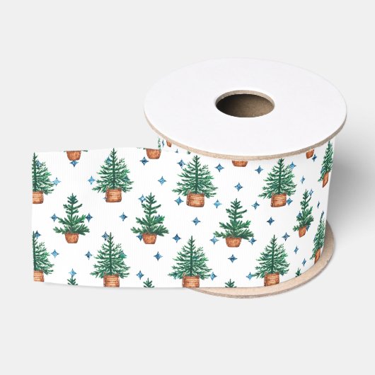 Kerstboom Boerderij Kerstpatroon in Pot Grosgrain Lint (Spoel)