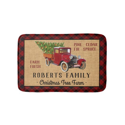 Kerstboom Boerderij  Truck Red Pset Rustige Badmat (Voorkant)