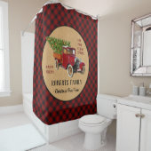 Kerstboom Boerderij Truck Red Pset Rustige Douchegordijn (In situ)
