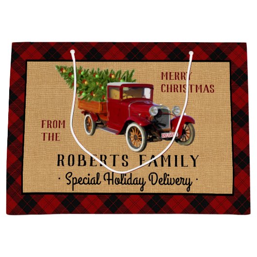 Kerstboom Boerderij  Truck Red Pset Rustige Groot Cadeauzakje (Voorkant)