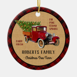 Kerstboom Boerderij  Truck Red Pset Rustige Keramisch Ornament