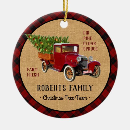 Kerstboom Boerderij  Truck Red Pset Rustige Keramisch Ornament (Voorkant)