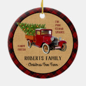 Kerstboom Boerderij  Truck Red Pset Rustige Keramisch Ornament (Achterkant)