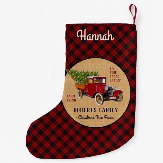 Kerstboom Boerderij  Truck Red Pset Rustige Kleine Kerstsok (Achterkant)