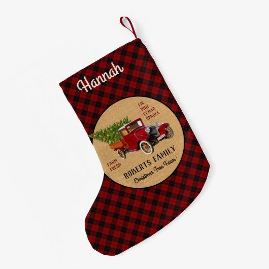 Kerstboom Boerderij  Truck Red Pset Rustige Kleine Kerstsok (Achterkant (Hangend))