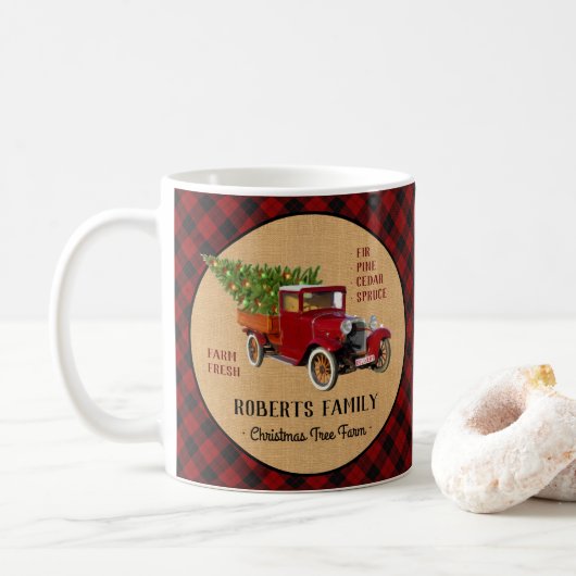 Kerstboom Boerderij Truck Red Pset Rustige Koffiemok (Met donut)