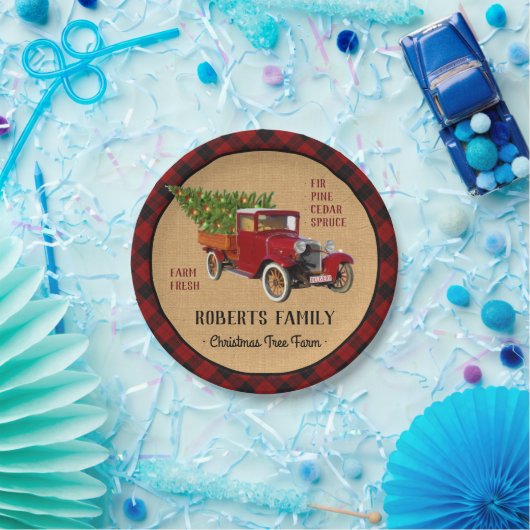 Kerstboom Boerderij  Truck Red Pset Rustige Papieren Bordje (Feest)