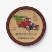 Kerstboom Boerderij  Truck Red Pset Rustige Papieren Bordje (Voorkant)