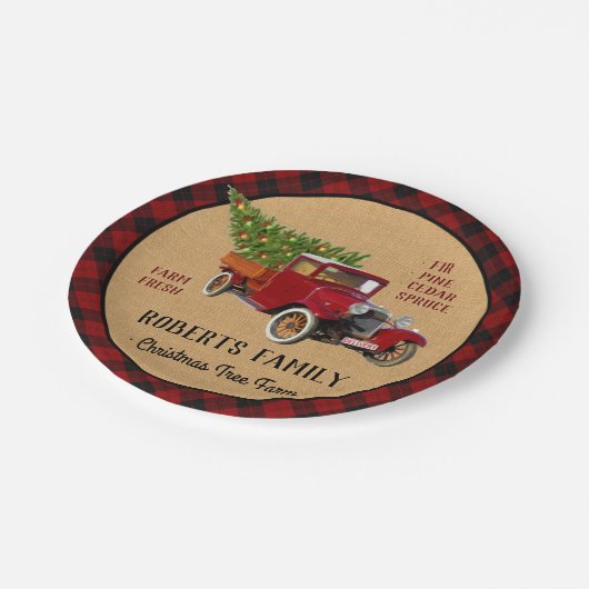 Kerstboom Boerderij  Truck Red Pset Rustige Papieren Bordje (Gekanteld)