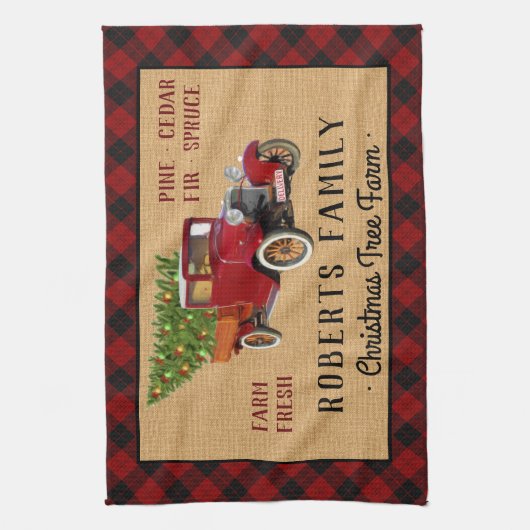 Kerstboom Boerderij Truck Red Pset Rustige Theedoek (Verticaal)