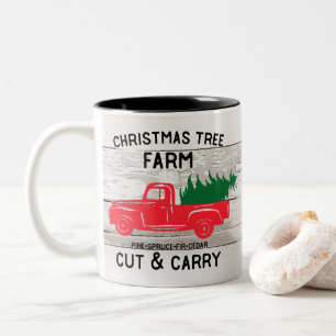 Kerstboom Boerderij w / Rode Vintage Truck & Tree Tweekleurige Koffiemok
