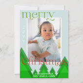 Kerstboom Bos Modern Bord Blauw Fotokaart Feestdagenkaart (Voorkant)