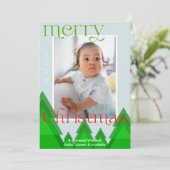 Kerstboom Bos Modern Bord Blauw Fotokaart Feestdagenkaart (Staand voorkant)