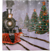 Kerstboom bos trein douchegordijn (Voorkant)