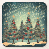 Kerstboom Bos Viering Kartonnen Onderzetters (Voorkant)