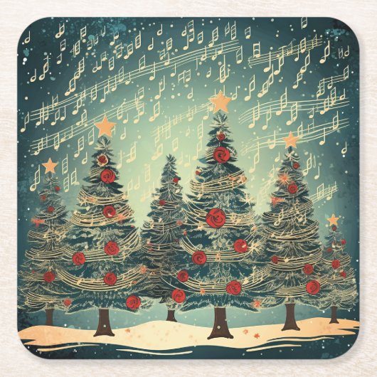 Kerstboom Bos Viering Kartonnen Onderzetters (Voorkant)