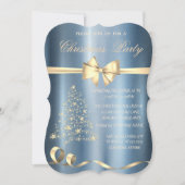 Kerstboom, Bow Blue Metallic Kerstparty Kaart (Voorkant)