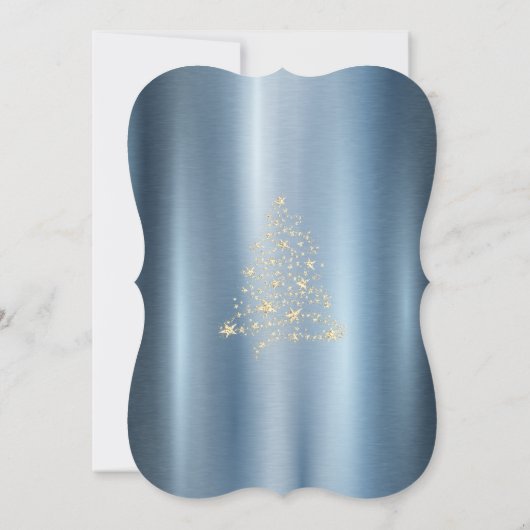Kerstboom, Bow Blue Metallic Kerstparty Kaart (Achterkant)