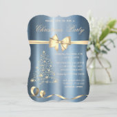 Kerstboom, Bow Blue Metallic Kerstparty Kaart (Staand voorkant)