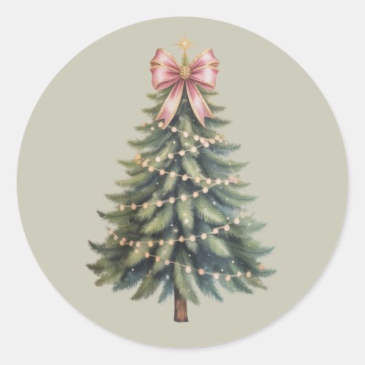 Kerstboom Bow Coquette Xmas Ronde Sticker (Voorkant)