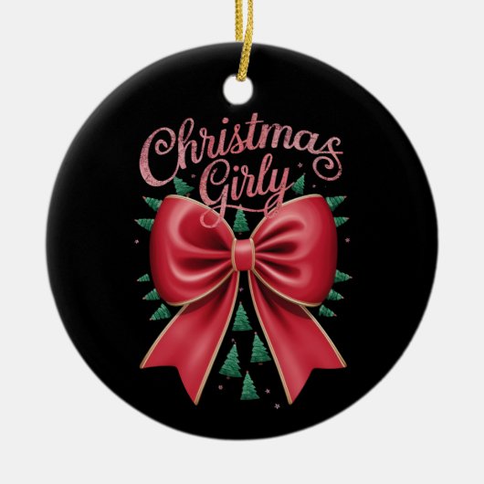 Kerstboom Bow Girly Esthetische Vakantie Kerstmis Keramisch Ornament (Voorkant)